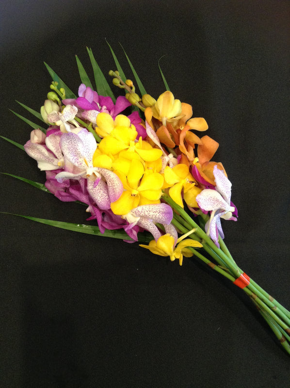 Singapore Orchids Bouquet Size & Dyed Orchids - Mokara Mix 6 Bouquet